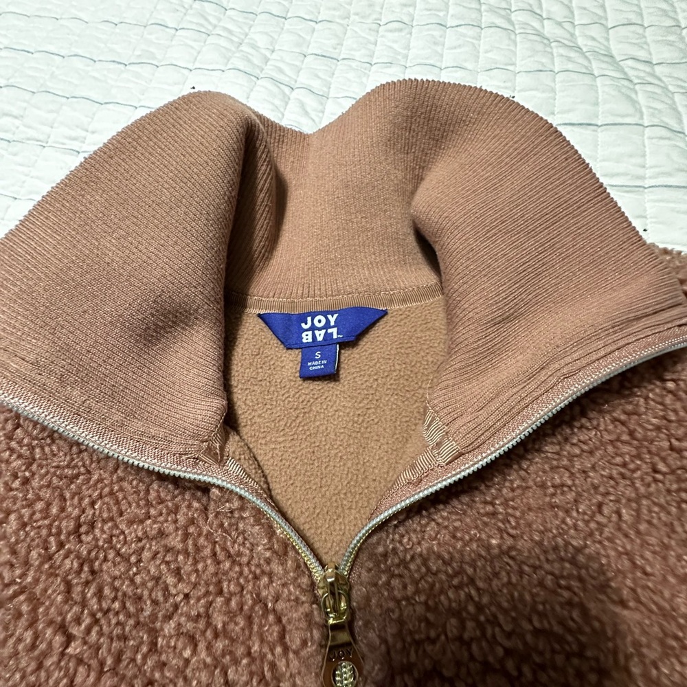 JoyLab Womens Sherpa Quarter Zip Pullover Rust Brown Faux Fur Fleece Jacket S - Picture 4 of 6